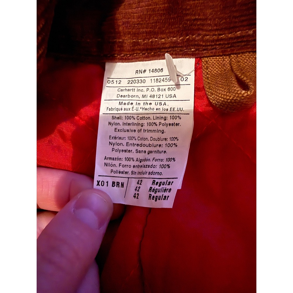 Carhartt Duck Coverall Mens‎ 42 Regular Brown Quilt Lined Zip-to-Waist NEW - Picture 7 of 10